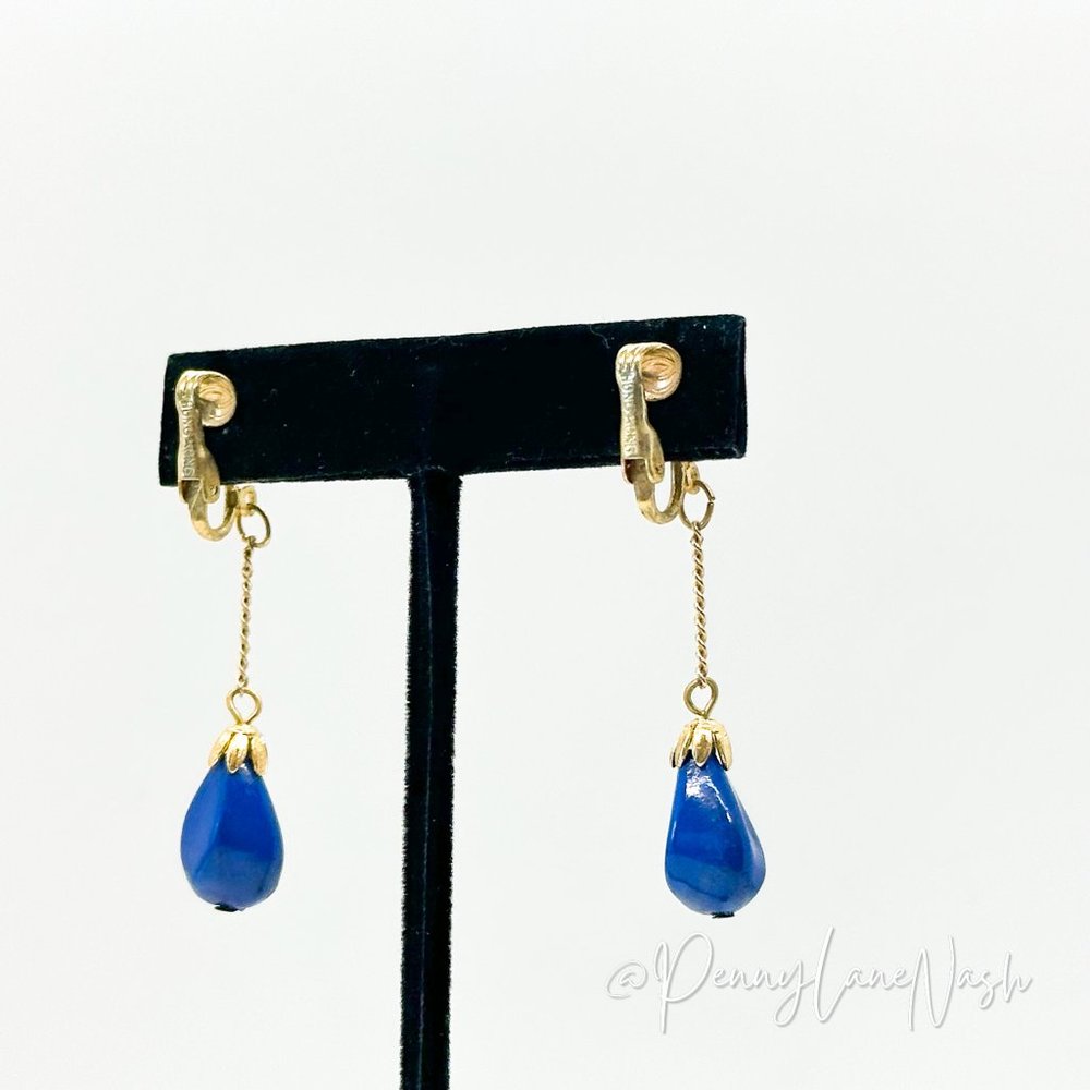 Vintage Bright Bue Dangle Beads Drop Earrings - Picture 6 of 7